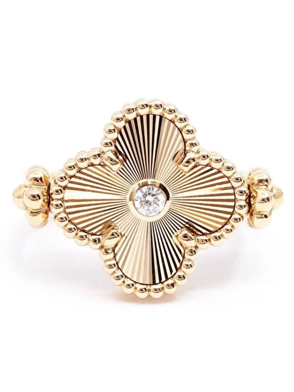 Van Cleef & Arpels 18K Pink Gold Vintage Alhambra Reversible Ring Guilloche